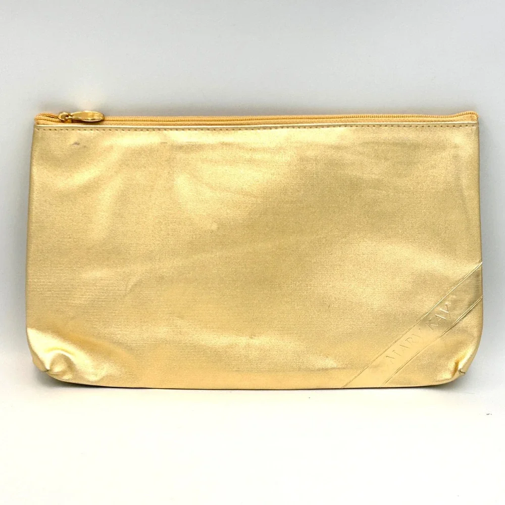 Vintage Mary Kay Makeup Bag Pouch Gold Metallic Glam Travel Cosmetic 90s NEW